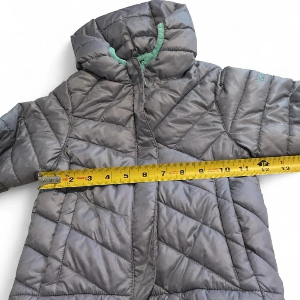 Columbia Puffer Jacket Toddler Girls 3T Grey Mint Green Good Quilted Hooded